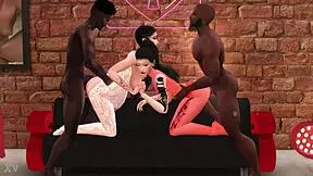 Pregnant milf Kate Ina and Chunga share monster big black cocks in wild Sims 4 group orgy with teen action.