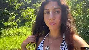 Walking Hot Cum Covered Face on Crowded Public Beach Full of People. Sloppy Exhibitionist Cumwalk