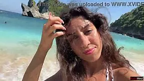 Walking Hot Cum Covered Face on Crowded Public Beach Full of People. Sloppy Exhibitionist Cumwalk