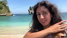 Walking Hot Cum Covered Face on Crowded Public Beach Full of People. Sloppy Exhibitionist Cumwalk