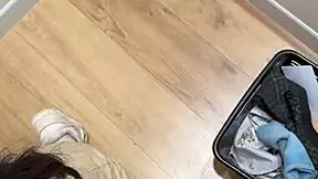 skinny 18yo asian sucks cock in changing room and swallows cum pov