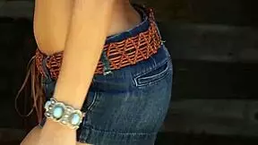 Sweet ebony model strips naked outdoors after steamy poses