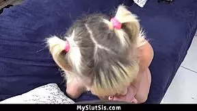 stepbro unzips pants as stepsis offers her sweet mouth on him