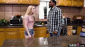 Tiny blonde Emma Starletto craves her black stepdad's thick cock inside her