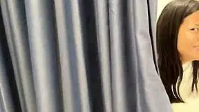 skinny 18yo asian sucks cock in changing room and swallows cum pov