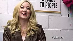 She strips that tiny bikini, paying with her tight juicy pussy right in the office.