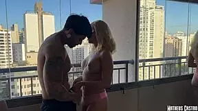 blonde wife vivian lola teases in lingerie on new apartment balcony 😘