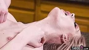 Tiny blonde Emma Starletto craves her black stepdad's thick cock inside her