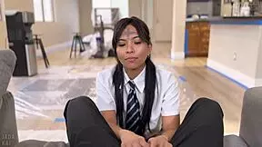 imagine this innocent uniform girl teasing then taking huge facial load