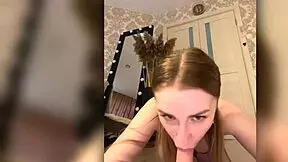 redhead bitch gags deep on cock spits drool shakes ass closeup first time