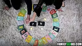 Virgin step-sister sneaks into step-brother's room on Halloween for taboo first fuck