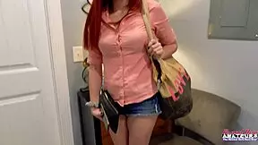 nerdy redhead olivia x fingers shaved pussy blows deepthroat then rides juicy cock