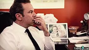 Nasty teen sneaks into stepdad's office begging for taboo cock pounding!