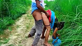 Sexy Indian girlfriend fucked doggystyle bent over in jungle