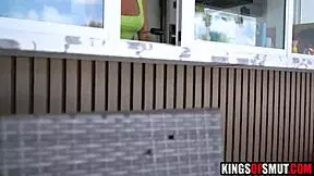 young spy gets busted peeking at milf's big tits leading to deepthroat pov fuck