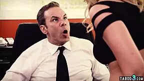 Nasty teen sneaks into stepdad's office begging for taboo cock pounding!