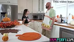 big boobs latina stepdaughter's tight pussy stuffed hard by stepdad on thanksgiving