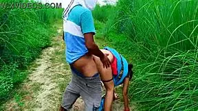 Sexy Indian girlfriend fucked doggystyle bent over in jungle