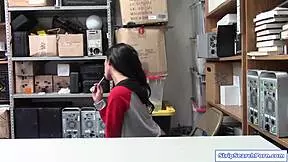 shoplifter teen caught bending over office desk for security guard's hardcore cock pounding