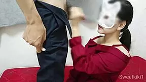 thai teacher sucks student's cock deep until cum blasts her chest