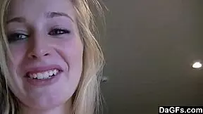 dagfs teen strips, rips clothes and fingers pussy on bed for quick sex cash