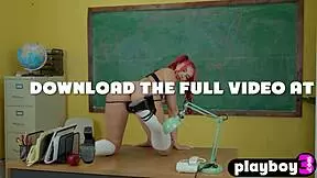 stunning redhead teen poses in uniform ripping clothes to show big tits body