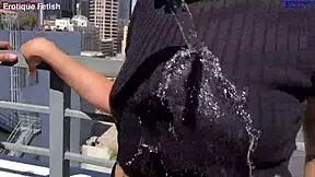 Erotique two amateur girls suck Eric John's monster cock for outdoor barefoot footjobs on balcony patio