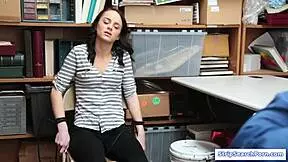 petite teen thief seduces store officer with striptease and bent over fuck