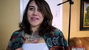 brunette cutie rihanna toys shaved pussy then deepthroats cock for facial