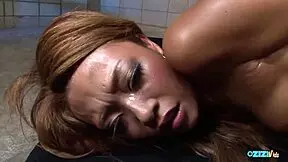 check out this young bitch with shaved cunt sucking wildly before fierce doggy creampie.