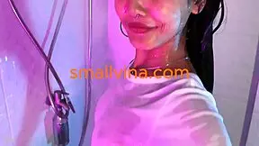 naughty petite asian 18+ babe with small tits strips wet ass teasing for you