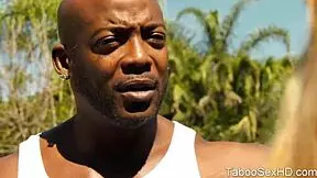 Black stepdad bends over young stepdaughter pounding her tight pussy outdoors