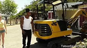 Black stepdad bends over young stepdaughter pounding her tight pussy outdoors