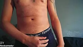 Nerdy stud yanks underwear jerks massive cock moaning hard till explosion