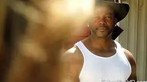 Black stepdad bends over young stepdaughter pounding her tight pussy outdoors