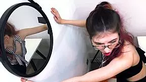 Young brunette in glasses bends over for stepdad in stockings