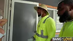 sunbathing andie anderson seduces gardeners into threesome facial cumshot