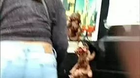 voyeur spies latina teen ass shaking in tight jeans