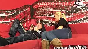 Blonde stepsis meets stepbro gets fucked right away in German taboo