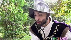 kiarra kai slurps huge cock then takes it doggystyle outdoors