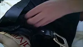 Busty brunette teen 18+ drops to knees for a wet sloppy blowjob on huge natural tits display.