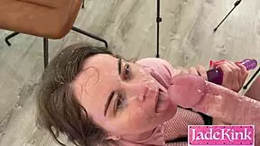 omg this nasty double dildo dick gagging is so sloppy and dirty on her!!