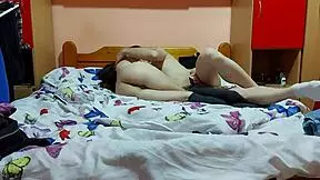 petite brunette girlfriend moans riding boyfriend's big cock cowgirl tight pussy creampie quickie