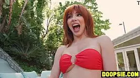 two busty trannies with big tits and curvy asses pound a petite beauty hard at their barbecue