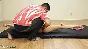 Cute young flexi gymnast doll toyed deep with huge dildo 😍🍆