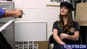 hey teen shoplifter in cop uniform gets banged hard by mall security dude