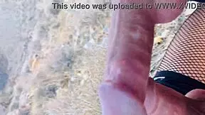 curious white boy drops to knees slurping shemale cock outdoors