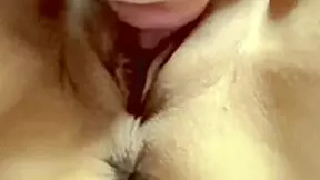 amateur wife lost virginity 279 days ago. now her pink shaved pussy shines wet close-up