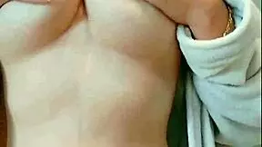 cute pigtail student fresh from shower gropes her big natural tits and horny pussy into ahegao frenzy