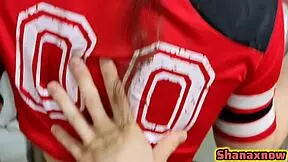 Nerdy cheerleader Shanaxnow begs hard for blowjob cum in mouth!!